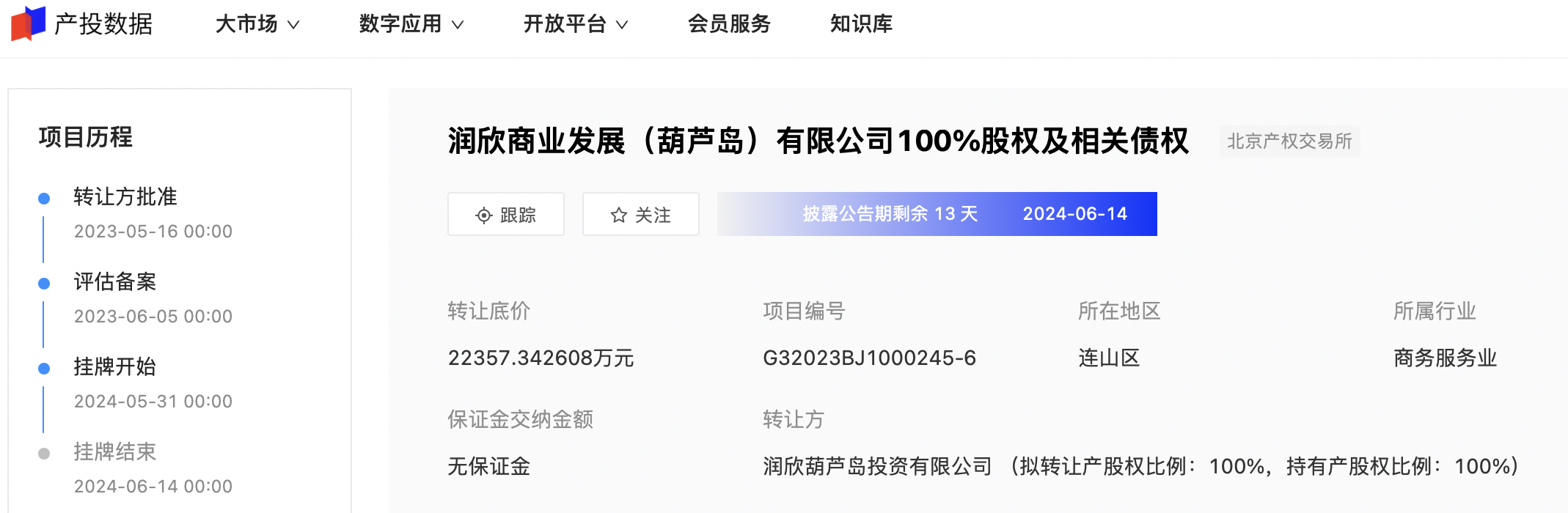 润欣商业葫芦岛公司100%股权及相关债权挂牌转让，底价约2.24亿元  第1张