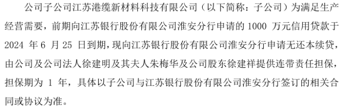 宏基铝业子公司拟向银行申请1000万续贷 公司及公司法人徐建明夫妇提供连带责任担保  第1张