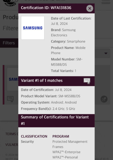 曝三星Galaxy M55s通过Wi-Fi联盟认证 M55的升级版？