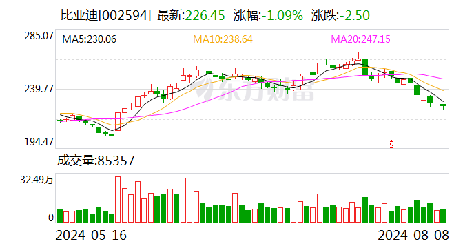 比亚迪8月8日大宗交易成交249.10万元  第1张