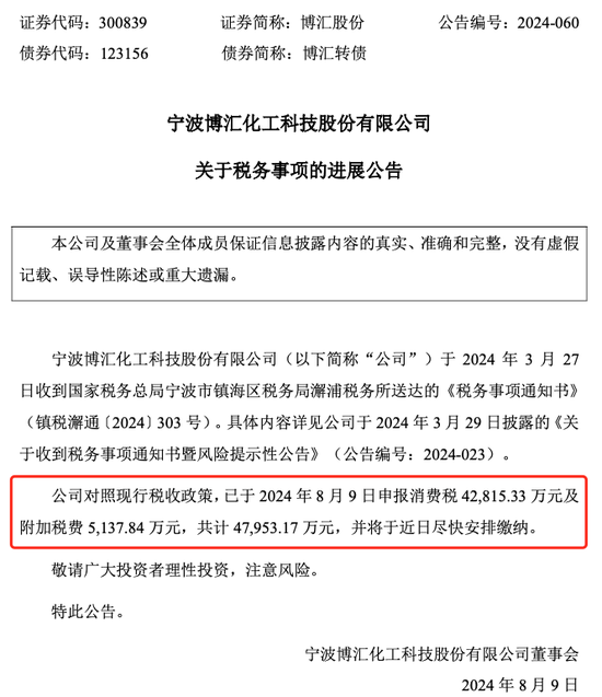 申报缴税4.8亿元！博汇股份：力争8月底前复工复产