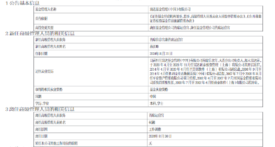 富达基金高管变更：何湘离任 由首席信息官燕江峰兼任首席运营官