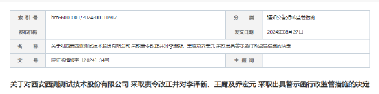 将募集资金挪至一般户买理财产品 西安西测公司及相关责任人被罚  第1张