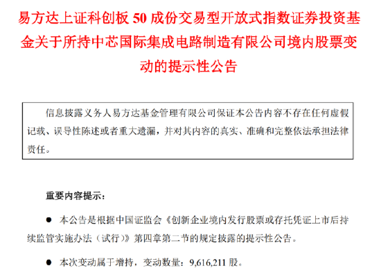 科创50ETF举牌中芯国际 是何原因？背后是资金快速涌入ETF  第1张