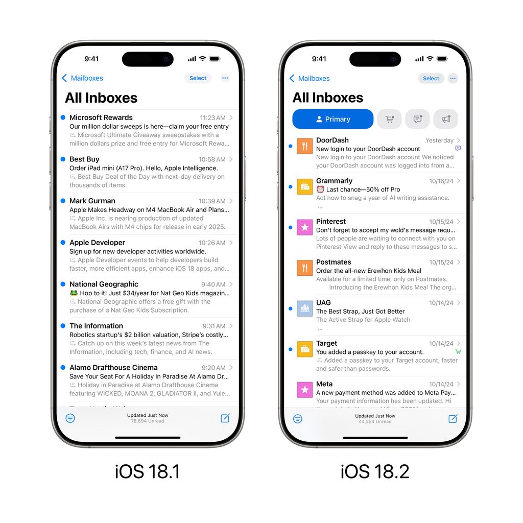 安排得明明白白：苹果 iOS 18.2 邮件应用引入 AI 智能分类功能  第5张