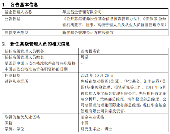 华宝基金新任周晶为首席投资官  第2张